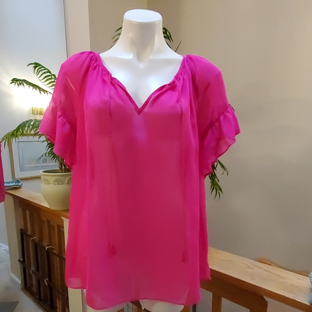 MILLY For Design Nation Hot Pink Sheer Top Large